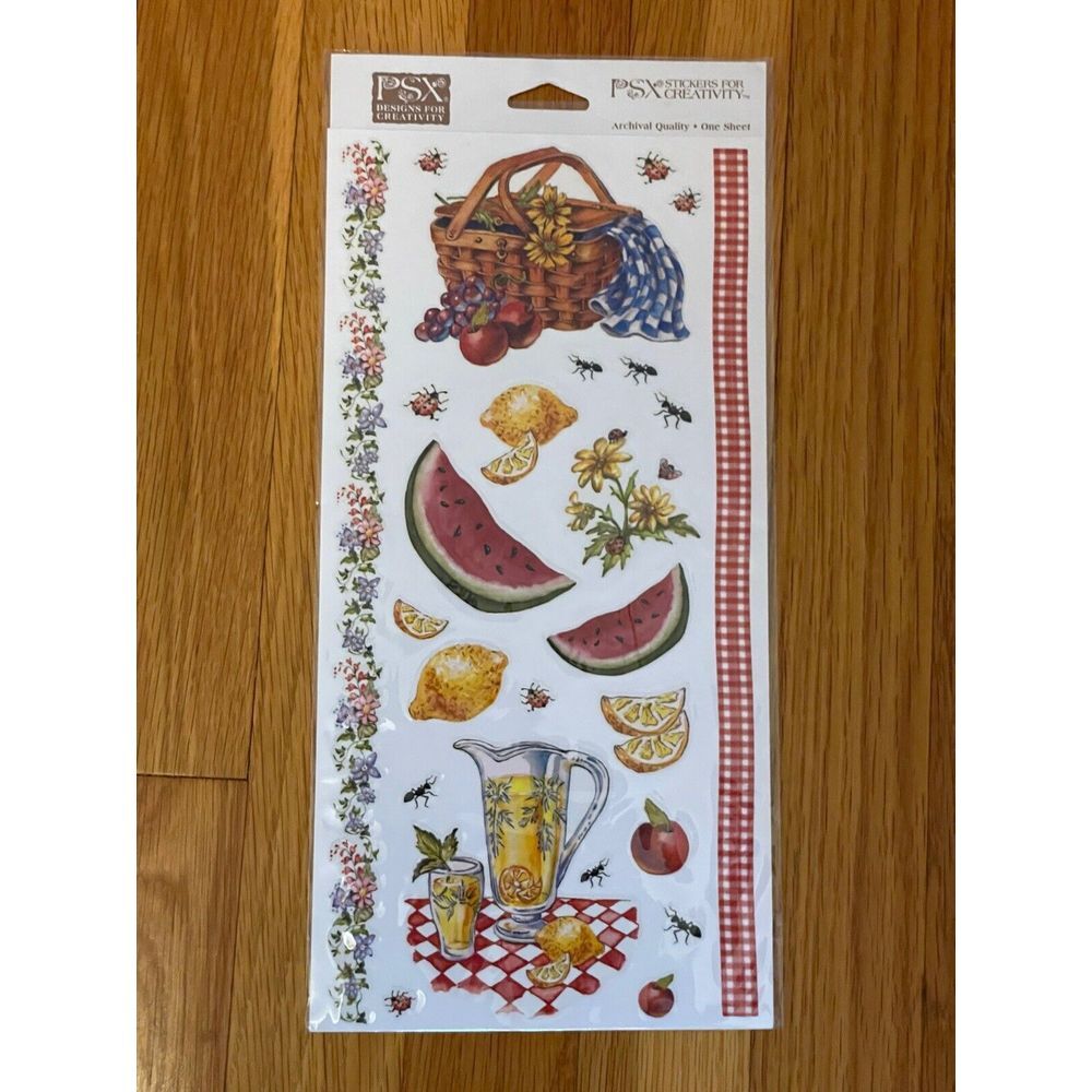 Vintage PSX Scrapbooking Stickers Picnic Time Summer Fruit Bugs Archival Sealed‎